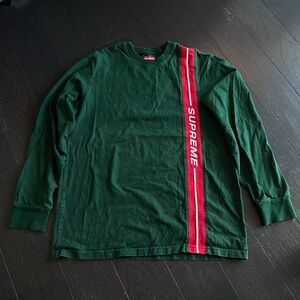 Supreme Men's Vertical Logo Stripe Shirt Longsleeve Green sideline Medium